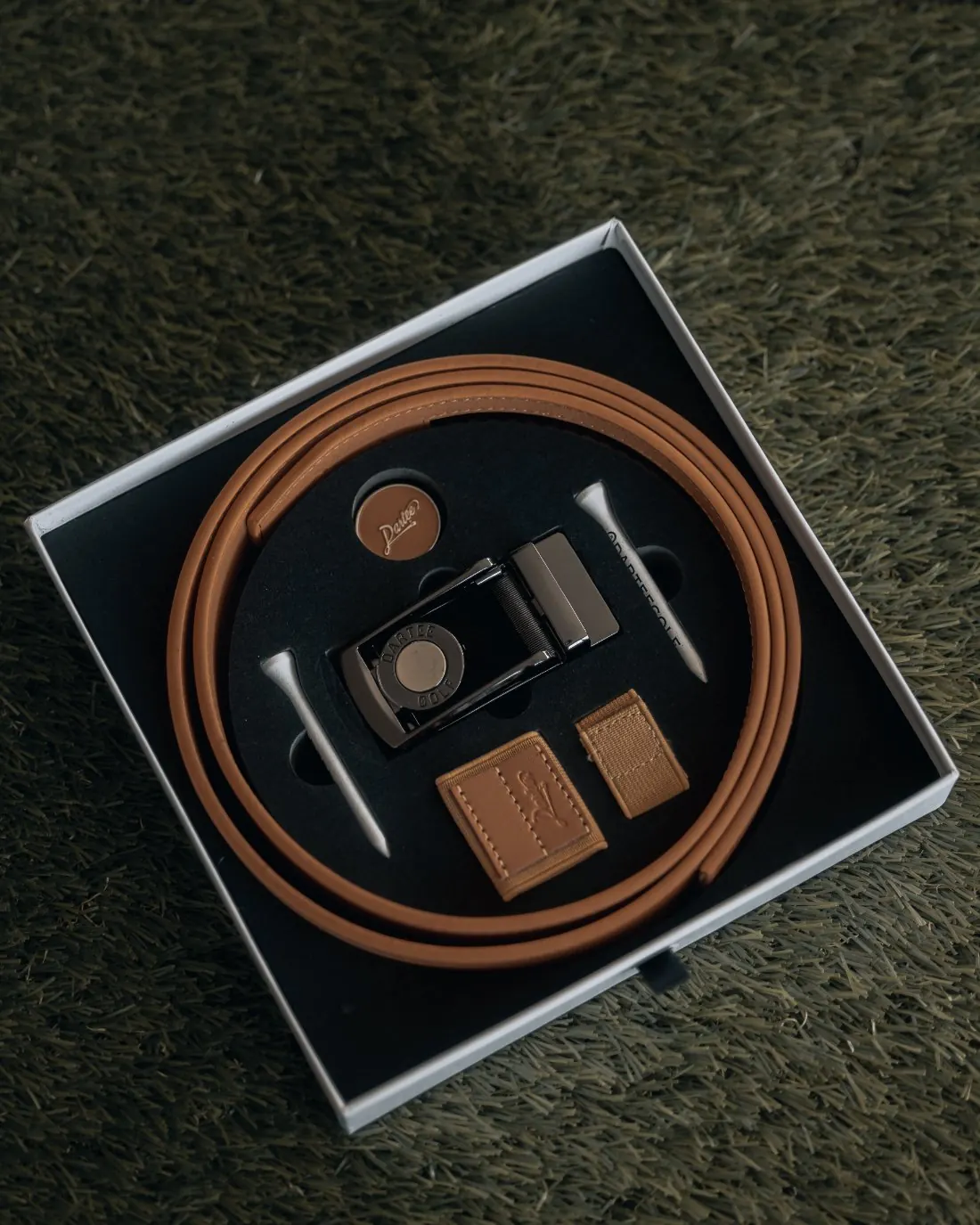 Dartee belt in premium packaging